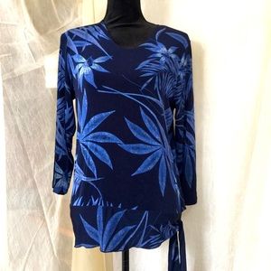 Blue Multi-Toned Foliage Resortwear Top with Side Tie Detail